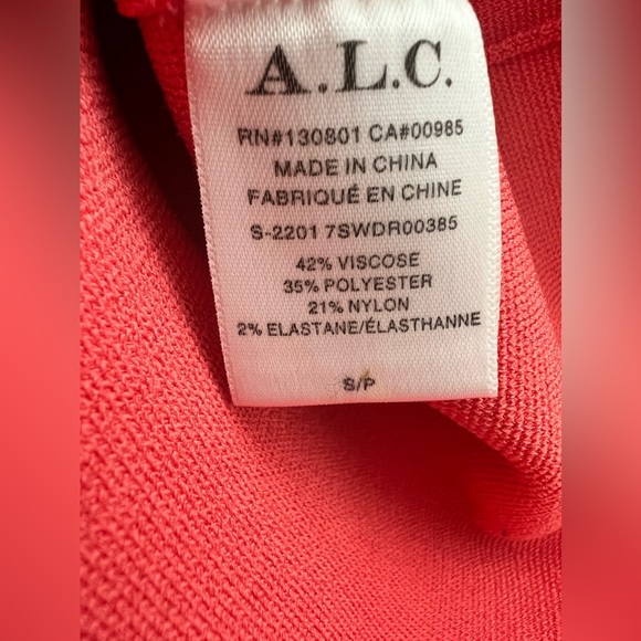 A.L.C. Colby Asymmetric One Shoulder Stretch Knit Bodycon Midi Dress Coral NWT - Picture 6 of 6
